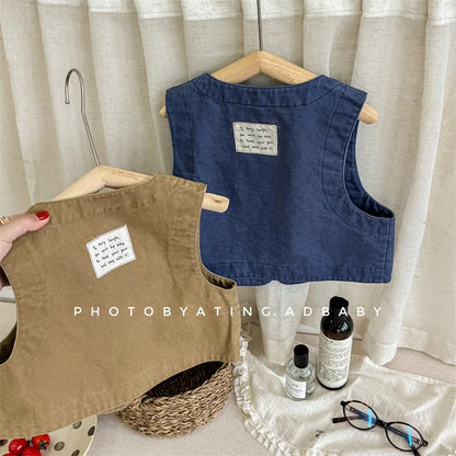 -キッズベスト Vネックノースリーブジャケット 2カラー - mamahalo shop - ベスト -  べビー服 - 子供服 - 男の子 - 女の子