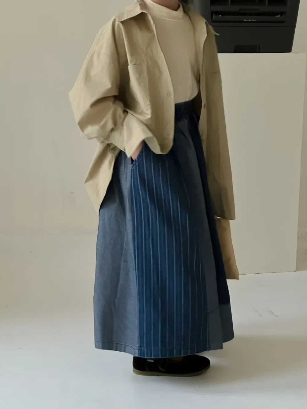 -キッズパンツ パッチワークデニムワイドルーズビッグシルエットパンツ ガウチョパンツ - mamahalo shop - デニムパンツ -  べビー服 - 子供服 - 男の子 - 女の子