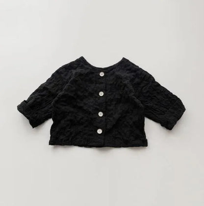 -キッズカーディガン 長袖Tシャツ しわ加工ジャケットトップス ブラック/ベージュ/2カラー - mamahalo shop - カーディガン・パーカー -  べビー服 - 子供服 - 男の子 - 女の子