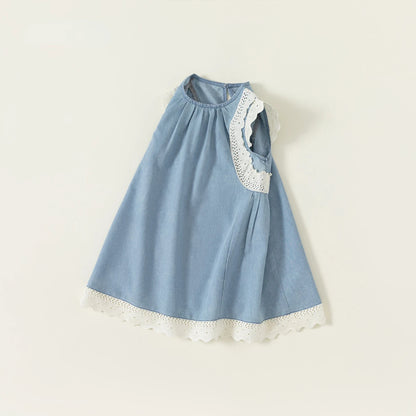-キッズワンピース デニム レース ノースリーブワンピース【mh0005956】 - mamahalo shop - ノースリーブワンピース -  べビー服 - 子供服 - 男の子 - 女の子
