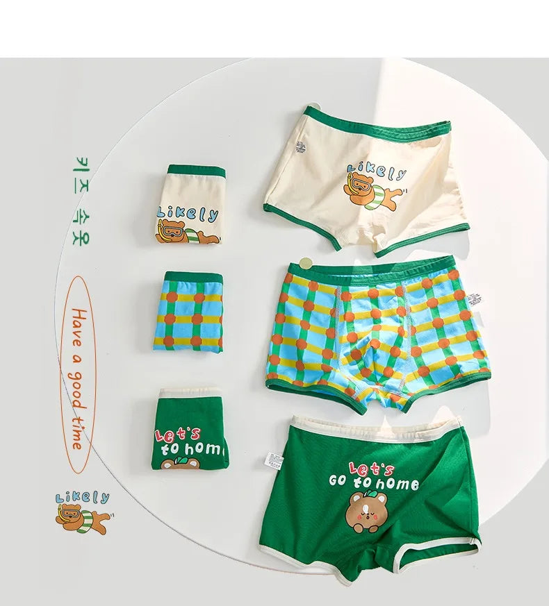 -キッズショーツ 男の子下着 ボーイズパンツ アンダーウェア 4枚セット グリーン ブリーフ【mh0005803】 - mamahalo shop - 幼児用下着 -  べビー服 - 子供服 - 男の子 - 女の子