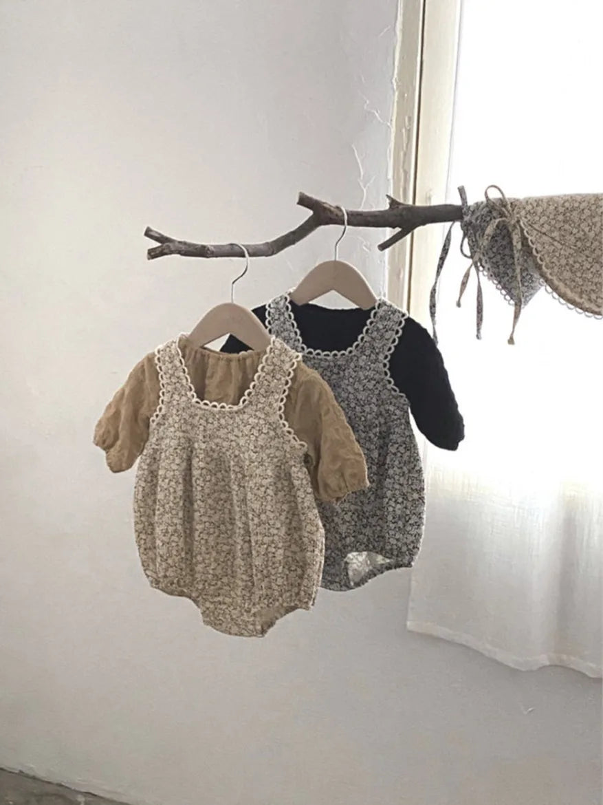 -ベビーロンパース+帽子セット フラワープリントノースリーブボディスーツ+お揃いボンネット帽子 - mamahalo shop - ノースリーブロンパース -  べビー服 - 子供服 - 男の子 - 女の子