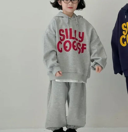 -キッズセットアップ 2点セット レターロゴプリントスウェットフーディパーカー+スウェットパンツ 2カラー - mamahalo shop - 長袖セットアップ -  べビー服 - 子供服 - 男の子 - 女の子