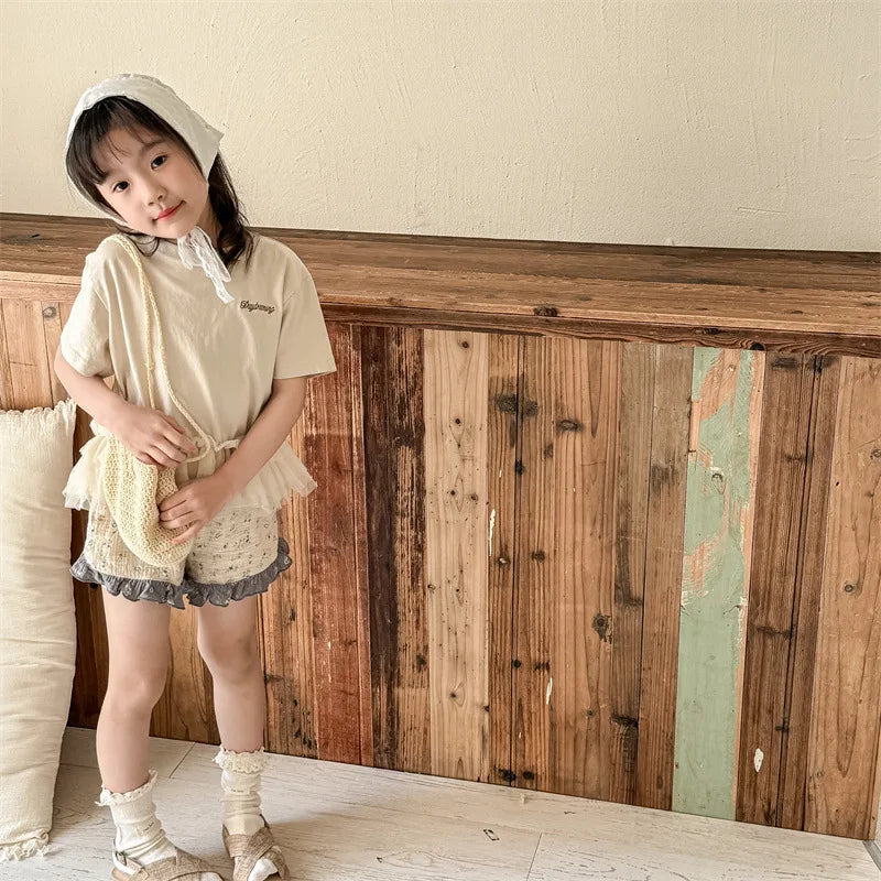 -キッズパンツ フリルショートパンツ フラワー小花柄プリント レトロ 2カラー - mamahalo shop - ハーフパンツ・ショートパンツ -  べビー服 - 子供服 - 男の子 - 女の子