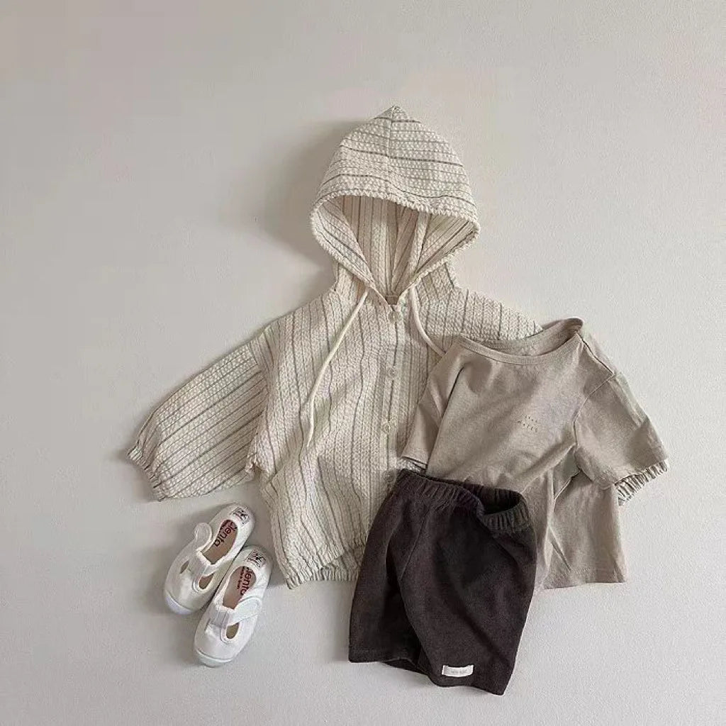-ベビーアウター フーディパーカー サマージャケット 薄手 日除け クーラー対策 ストライプ 2カラー - mamahalo shop - ベビー用アウター -  べビー服 - 子供服 - 男の子 - 女の子
