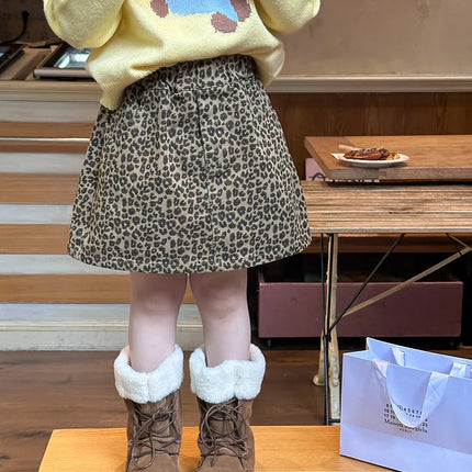 キッズスカート レオパードヒョウ柄プリントパデッド防寒Aラインスカート - mamahalo shop - スカート -  べビー服 - 子供服 - 男の子 - 女の子