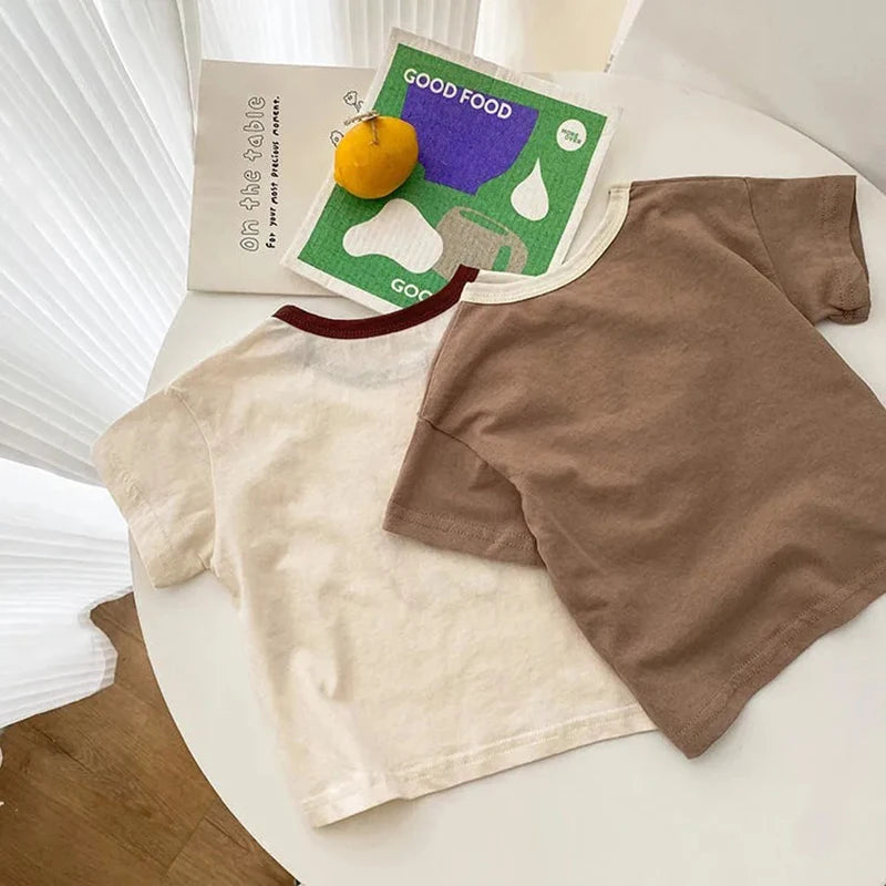 -ベビーキッズセットアップ 2点セット 半袖Tシャツ+ショートパンツ ベアくまプリント 2カラー - mamahalo shop - 半袖セットアップ -  べビー服 - 子供服 - 男の子 - 女の子