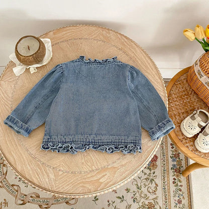 -ベビーキッズアウター フリルデニムジャケットコート【mh0007036】 - mamahalo shop - ショートコート・ジャケット・ジャンパー -  べビー服 - 子供服 - 男の子 - 女の子