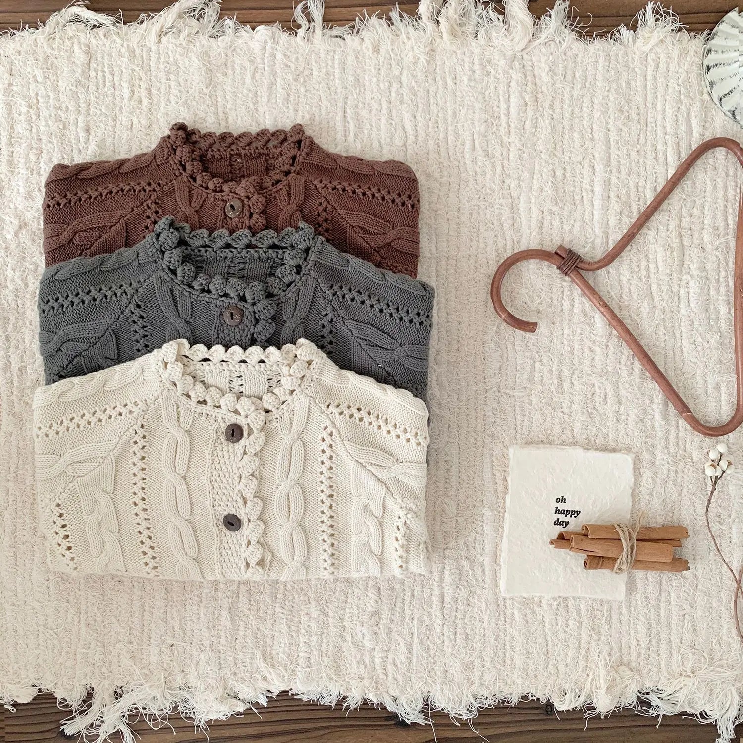 -ベビーキッズカーディガン レースフリルニットジャケット 3カラー - mamahalo shop - カーディガン・パーカー -  べビー服 - 子供服 - 男の子 - 女の子