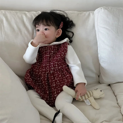 ベビーロンパース フェイクツイードチェックノースリーブボディスーツ - mamahalo shop - ノースリーブロンパース -  べビー服 - 子供服 - 男の子 - 女の子