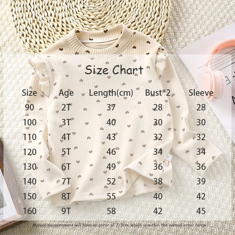 -キッズジュニアトップス ショルダーフリル 長袖Tシャツ フラワー花柄/ハートプリント【mh0006450】 - mamahalo shop - 長袖Tシャツ -  べビー服 - 子供服 - 男の子 - 女の子