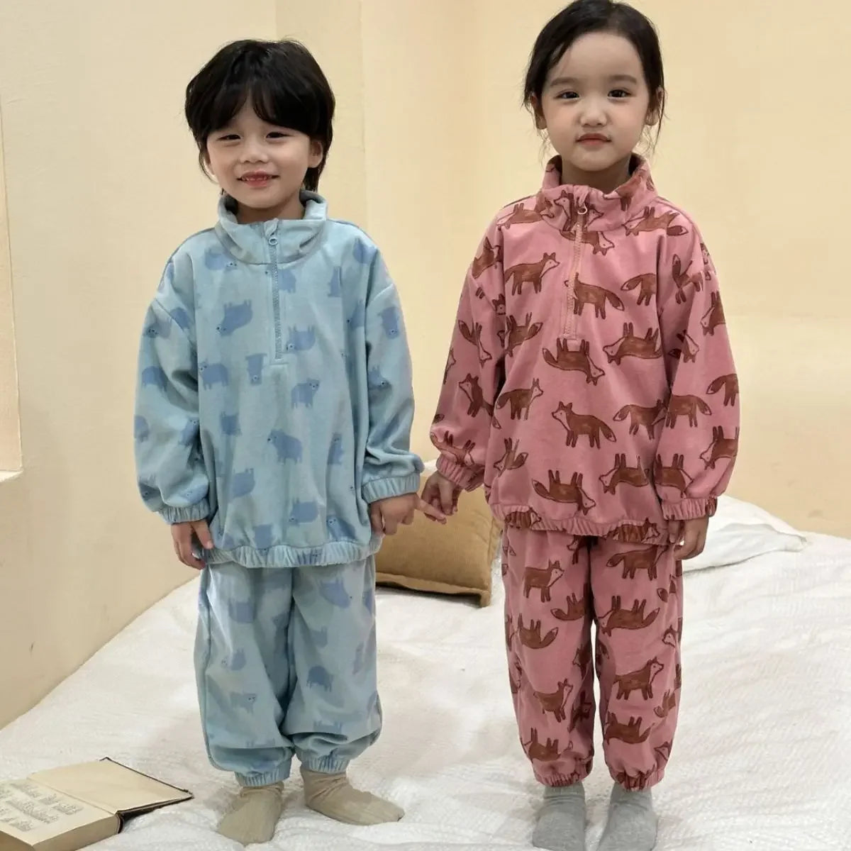 -キッズセットアップ 2点セット ハーフジップトップス ロングパンツ フリースセットアップ - mamahalo shop - 長袖セットアップ -  べビー服 - 子供服 - 男の子 - 女の子