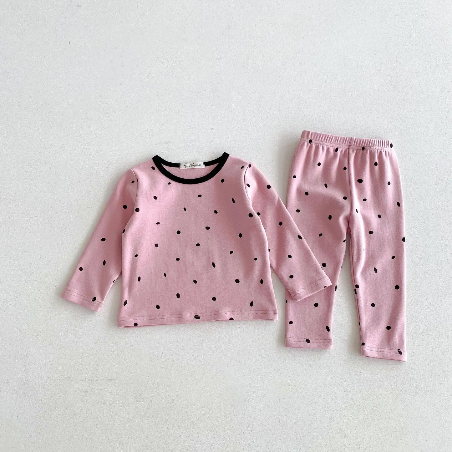 -キッズパジャマセット 長袖Tシャツ+ロングパンツ 水玉ドットプリント ルームウェア 3カラー - mamahalo shop - 長袖パジャマ -  べビー服 - 子供服 - 男の子 - 女の子