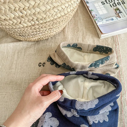 -キッズレギンスパンツ 雲 クラウドプリント 総柄 裏フリースレギパン カーキ ブルー 2カラー ユニセックス 男の子 女の子 子供服 - mamahalo shop - レギンスパンツ -  べビー服 - 子供服 - 男の子 - 女の子