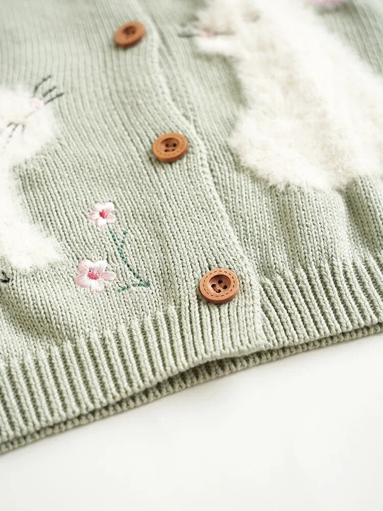 -キッズカーディガン 長袖ニット アニマルアップリケ うさぎ あひる りす 4カラー ガールズ 女の子 子供服 - mamahalo shop - カーディガン・パーカー -  べビー服 - 子供服 - 男の子 - 女の子