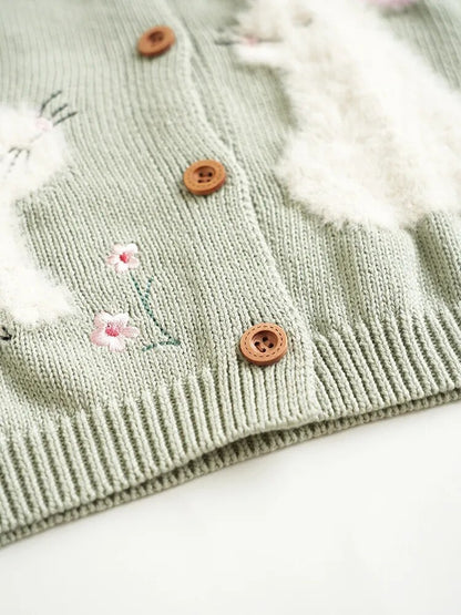 -キッズカーディガン 長袖ニット アニマルアップリケ うさぎ あひる りす 4カラー ガールズ 女の子 子供服 - mamahalo shop - カーディガン・パーカー -  べビー服 - 子供服 - 男の子 - 女の子