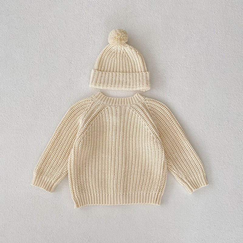 -ベビー ニットカーディガン ぽんぽん ニットキャップ ニット帽 単品 ナチュラル ベージュ ユニセックス 男の子 女の子 - mamahalo shop - カーディガン・パーカー -  べビー服 - 子供服 - 男の子 - 女の子
