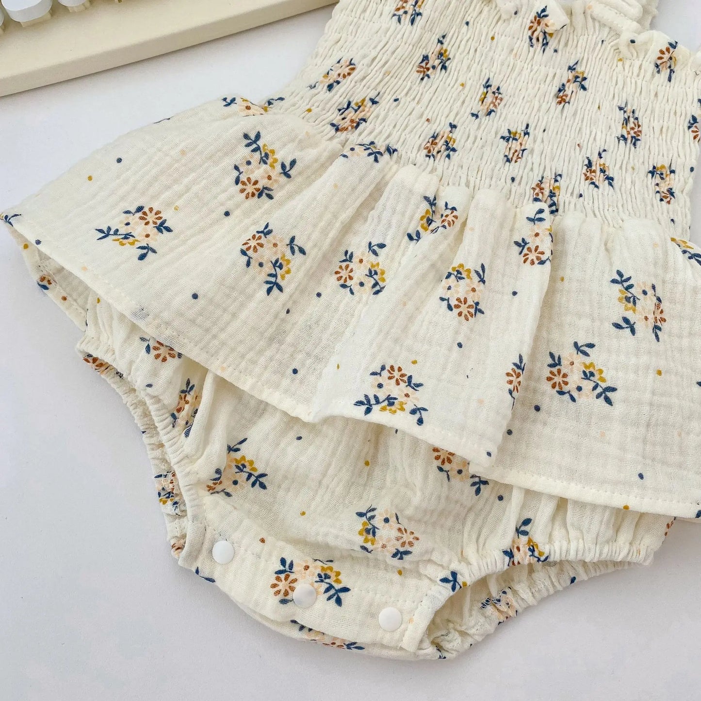 -ベビーロンパース 帽子セット キャミソールスカートボディースーツ フラワー花柄プリント サマーハットセット - mamahalo shop - ノースリーブロンパース -  べビー服 - 子供服 - 男の子 - 女の子