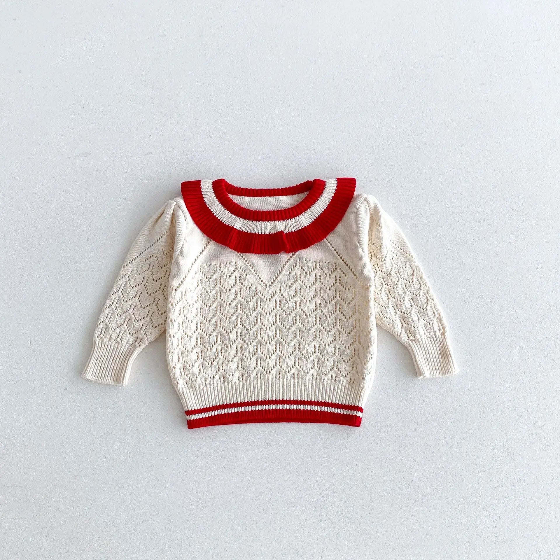 -キッズトップス/スカート レースニットフリルサークル襟セーター/レースニットAラインスカート 2カラー - mamahalo shop - 長袖セットアップ -  べビー服 - 子供服 - 男の子 - 女の子