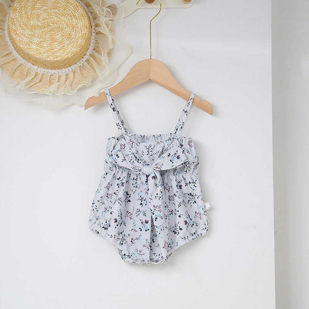 -ベビー 水着 フラワー 花柄 キャミソール リボン ワンピース スイムウェア パープル グレー ガールズ【mh0002046】 - mamahalo shop - ベビー用水着 -  べビー服 - 子供服 - 男の子 - 女の子
