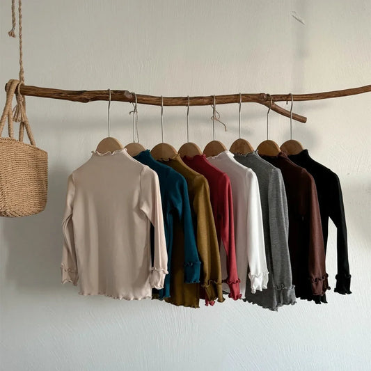 -キッズトップス フリルネックシンプルベーシック長袖Tシャツ 8カラー【mh0007276】 - mamahalo shop - 長袖Tシャツ -  べビー服 - 子供服 - 男の子 - 女の子