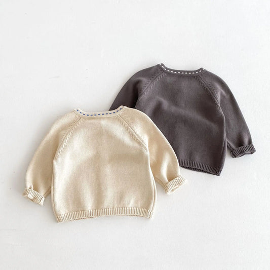 -キッズカーディガン ニットジャケット ステッチアクセント 2カラー【mh0006629】 - mamahalo shop - カーディガン・パーカー -  べビー服 - 子供服 - 男の子 - 女の子