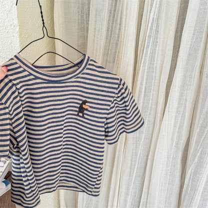 -キッズトップス 半袖ボーダーTシャツ ワンポイントプリント 2カラー【mh0005446】 - mamahalo shop - 半袖Tシャツ -  べビー服 - 子供服 - 男の子 - 女の子