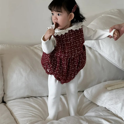 ベビーロンパース フェイクツイードチェックノースリーブボディスーツ - mamahalo shop - ノースリーブロンパース -  べビー服 - 子供服 - 男の子 - 女の子