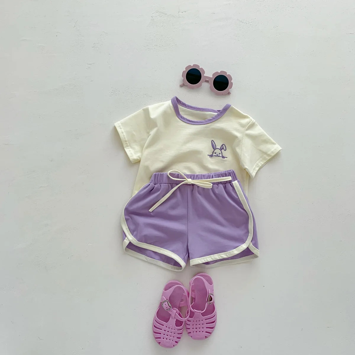 -ベビーセットアップ 2点セット 半袖Tシャツ+ショートパンツ パイナップル/おばけ/うさぎ ワンポイント刺繍 3カラー【mh0006106】 - mamahalo shop - 半袖セットアップ -  べビー服 - 子供服 - 男の子 - 女の子