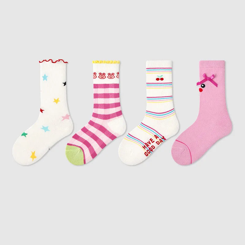 -キッズソックス 靴下4足セット ワッペンワンポイント ボーダー【mh0004066】 - mamahalo shop - ベビー用靴下・タイツ -  べビー服 - 子供服 - 男の子 - 女の子