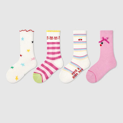 -キッズソックス 靴下4足セット ワッペンワンポイント ボーダー【mh0004066】 - mamahalo shop - ベビー用靴下・タイツ -  べビー服 - 子供服 - 男の子 - 女の子