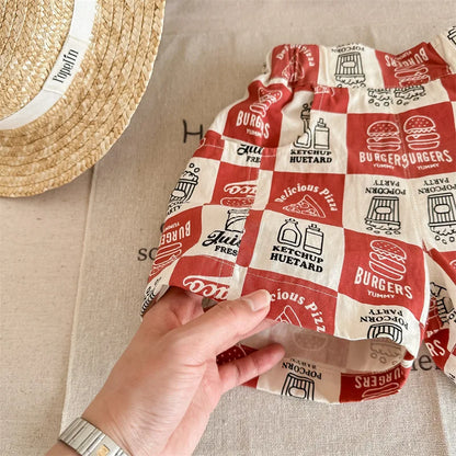 -キッズパンツ ショートパンツ チェック アメリカンダイナープリント 2カラー - mamahalo shop - ハーフパンツ・ショートパンツ -  べビー服 - 子供服 - 男の子 - 女の子