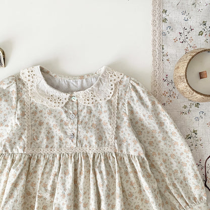 -キッズ フラワー 花柄 レース襟 長袖 チュニック ブラウス トップス - mamahalo shop - 長袖シャツ・ブラウス -  べビー服 - 子供服 - 男の子 - 女の子