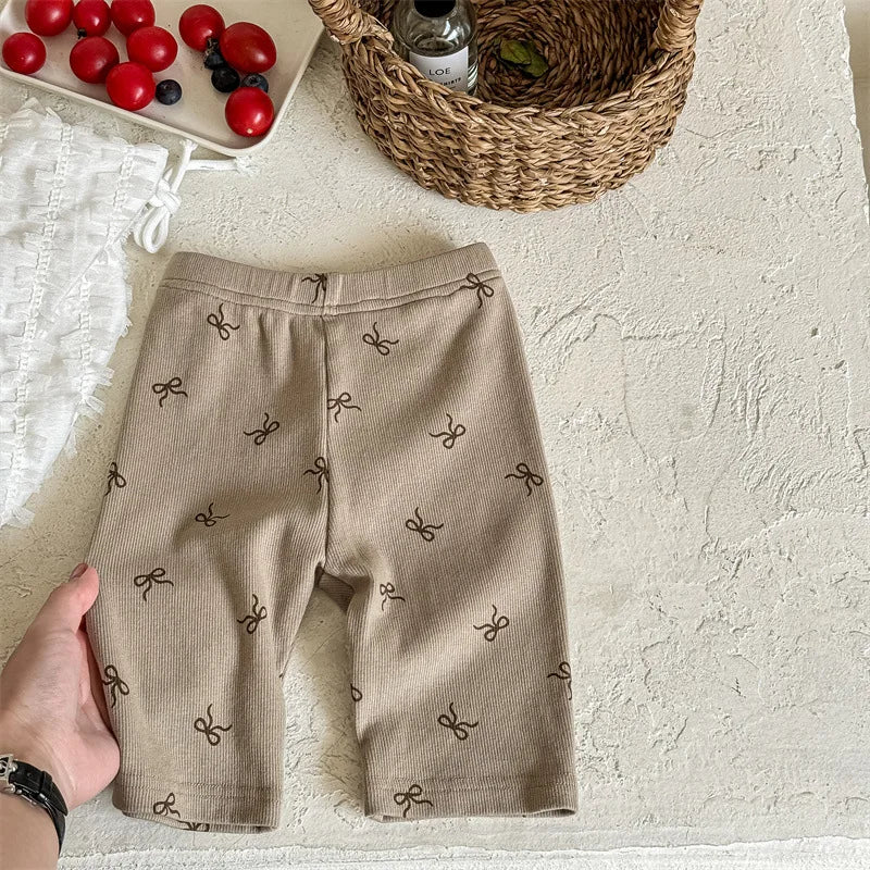 -キッズパンツ ハーフレギンスパンツ リボンプリント 3カラー【mh0005813】 - mamahalo shop - レギンスパンツ -  べビー服 - 子供服 - 男の子 - 女の子