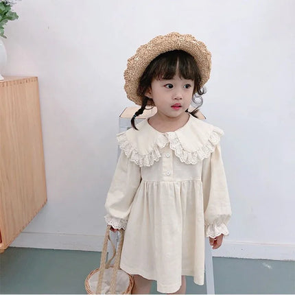 キッズワンピース レースフリルビッグ襟長袖ワンピース 2カラー - mamahalo shop - 長袖ワンピース -  べビー服 - 子供服 - 男の子 - 女の子