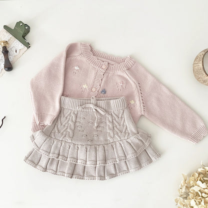 -ベビー キッズ ニットカーディガン ジャケット フラワー 花柄 刺繍 アイボリー ピンク 2カラー ガールズ 女の子 子供服 - mamahalo shop - カーディガン・パーカー -  べビー服 - 子供服 - 男の子 - 女の子