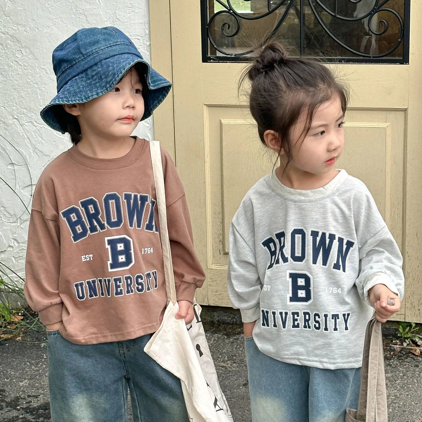 -キッズトップス 長袖アメカジプリントTシャツ レターロゴ2カラー - mamahalo shop - 長袖Tシャツ -  べビー服 - 子供服 - 男の子 - 女の子