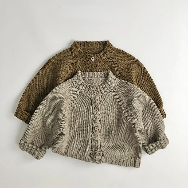 -キッズカーディガン ツイストデザインシンプルベーシックニットジャケット 2カラー - mamahalo shop - カーディガン・パーカー -  べビー服 - 子供服 - 男の子 - 女の子