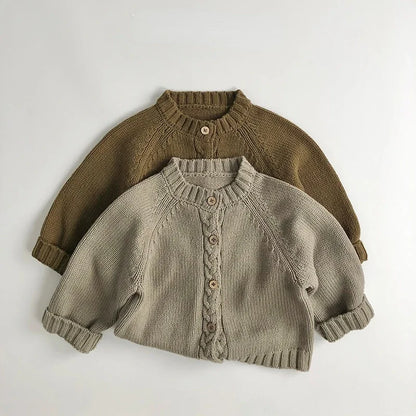 -キッズカーディガン ツイストデザインシンプルベーシックニットジャケット 2カラー - mamahalo shop - カーディガン・パーカー -  べビー服 - 子供服 - 男の子 - 女の子