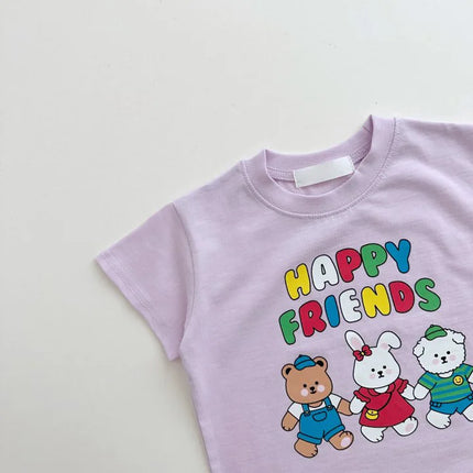 ベビーセットアップ 2点セット 半袖プリントTシャツ+ショートパンツ くまうさぎ 3カラー - mamahalo shop - 半袖セットアップ -  べビー服 - 子供服 - 男の子 - 女の子