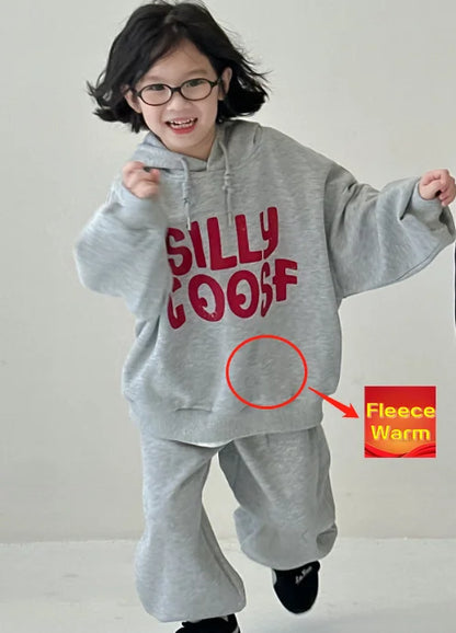 -キッズセットアップ 2点セット レターロゴプリントスウェットフーディパーカー+スウェットパンツ 2カラー - mamahalo shop - 長袖セットアップ -  べビー服 - 子供服 - 男の子 - 女の子
