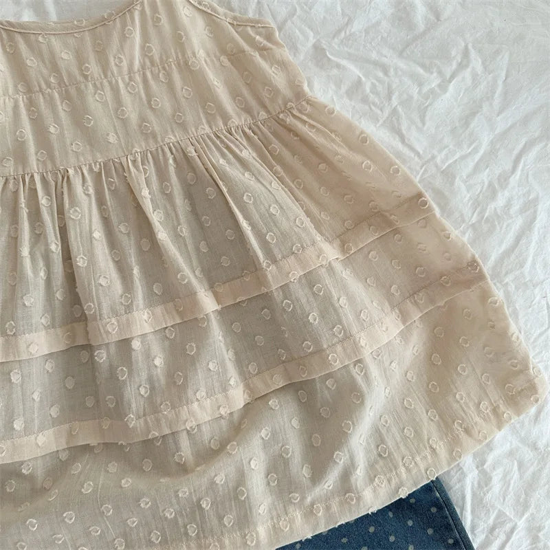 -キッズワンピース 刺繍レース重ね着キャミソールスリップドレス ベージュ - mamahalo shop - ノースリーブワンピース -  べビー服 - 子供服 - 男の子 - 女の子