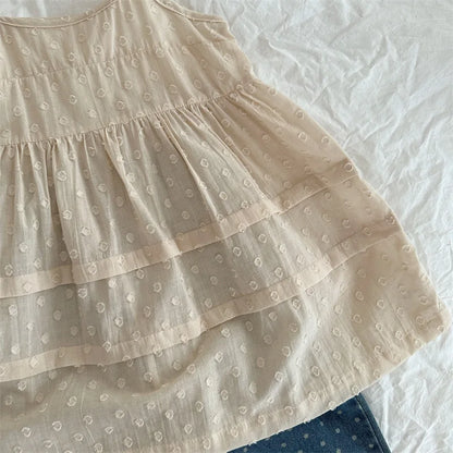 -キッズワンピース 刺繍レース重ね着キャミソールスリップドレス ベージュ - mamahalo shop - ノースリーブワンピース -  べビー服 - 子供服 - 男の子 - 女の子