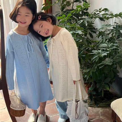 キッズワンピース レースニット 長袖ワンピース 2カラー - mamahalo shop - 長袖ワンピース - ベビー服 - 子供服 - 男の子 - 女の子