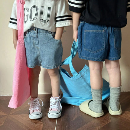 キッズパンツ デニム レトロ ショートパンツ 2カラー - mamahalo shop - デニムパンツ - ベビー服 - 子供服 - 男の子 - 女の子