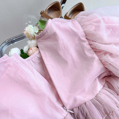 -キッズ チュチュ チュール ドレス プリンセス ワンピース ピンク ガールズ - mamahalo shop - 半袖ワンピース -  べビー服 - 子供服 - 男の子 - 女の子