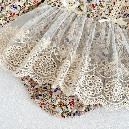 -ベビーロンパース ボンネットセット 長袖レーススカートボディスーツ フラワー花柄プリント ベビードレス【mh0005098】 - mamahalo shop - 長袖ロンパース -  べビー服 - 子供服 - 男の子 - 女の子