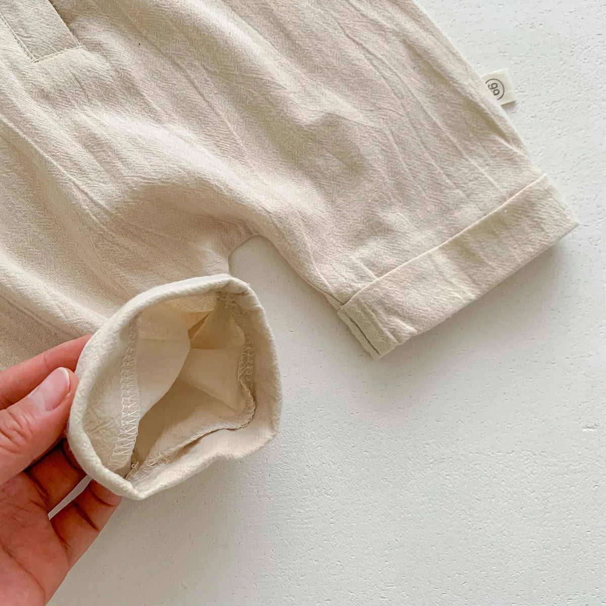 -ベビー シンプル 半袖 シャツ ジャンプスーツ ベージュ グリーン ボーイズ - mamahalo shop - 半袖ジャンプスーツ -  べビー服 - 子供服 - 男の子 - 女の子