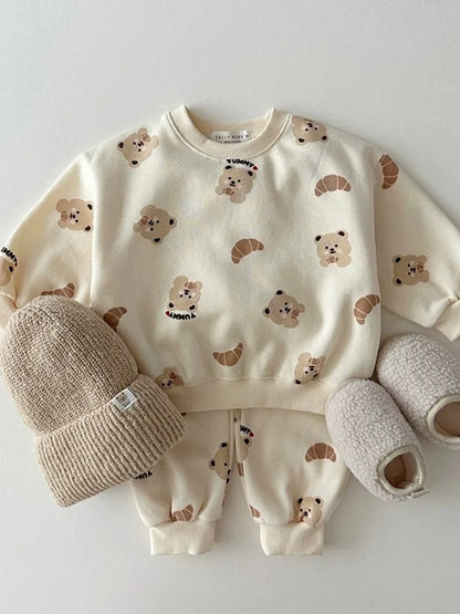 -ベビーセットアップ 2点セット スウェットトレーナー パンツ くまベアプリント 2カラー ボーイズ 男の子 子供服 - mamahalo shop - 長袖セットアップ -  べビー服 - 子供服 - 男の子 - 女の子
