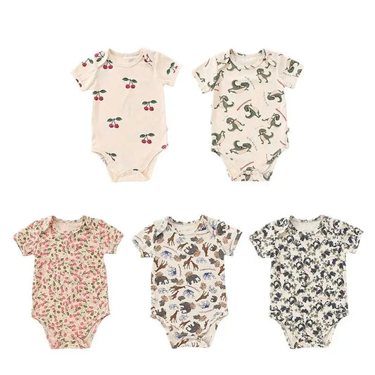 -ベビーロンパース 半袖ボディスーツ チェリーダイナソープリント柄【mh0004862】 - mamahalo shop - 半袖ロンパース -  べビー服 - 子供服 - 男の子 - 女の子